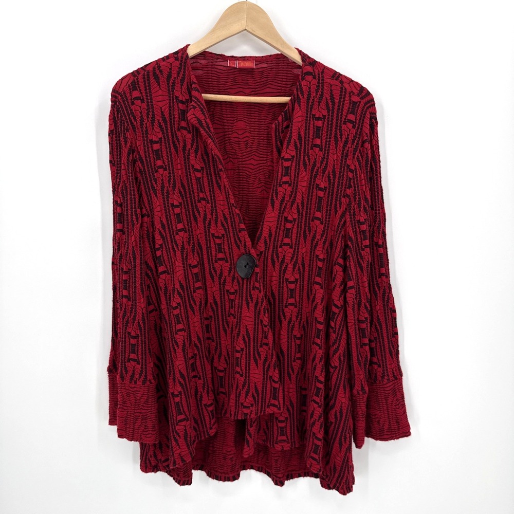 Vintage Tianello Womens Red Black Textured Geometric Jacket Size XL Artsy USA
